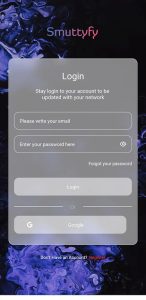 SmuttyFy Android app login screen