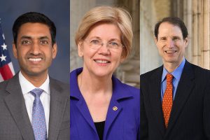 Lawmakers Rep Ro Khanna, Sen. Elizabeth Warren and Sen. Ron Wyden, supporters of the SAFE SEX Workers Study Act