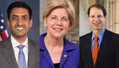 Lawmakers Rep Ro Khanna, Sen. Elizabeth Warren and Sen. Ron Wyden, supporters of the SAFE SEX Workers Study Act