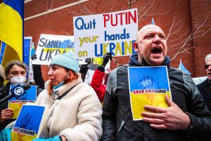 Protestors picket against Russian invasion of Ukraine