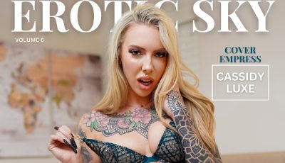 Cassidy Luxe Lands Back Cover, Feature Article in Erotic Sky Mag
