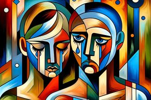 Painting of Man and Woman Crying